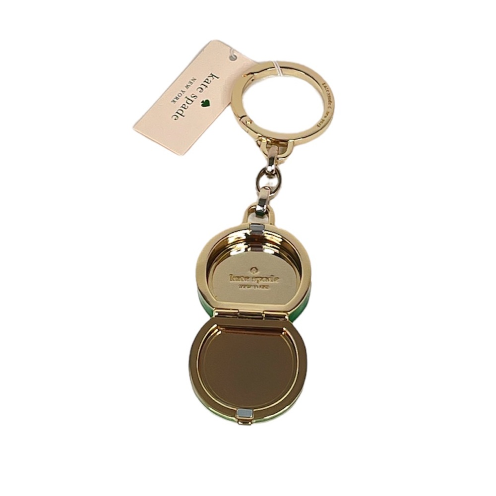 Kate Spade Traveler Stripes Key Chain Key Fob Green Gold - Picture 3 of 5